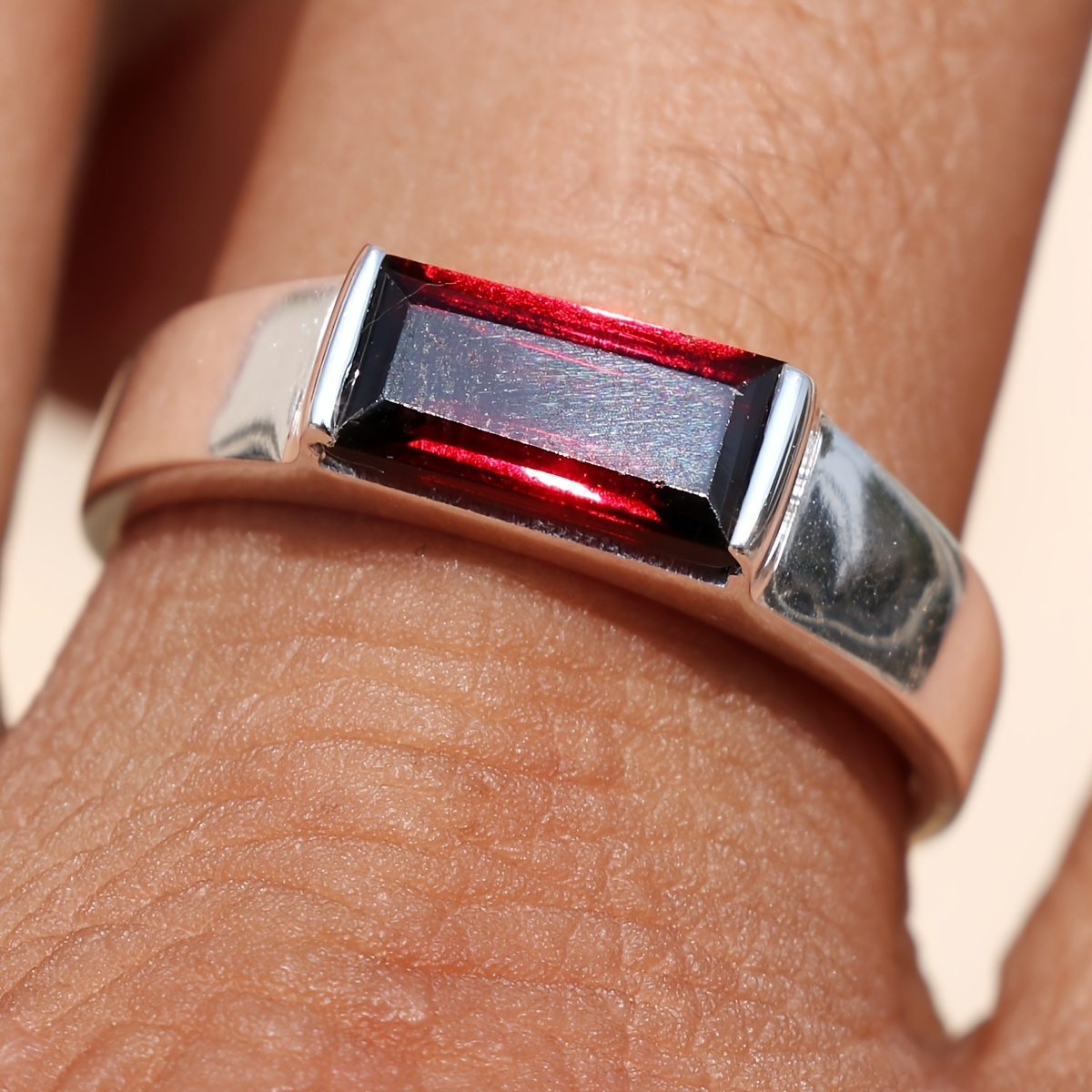 Silver Red Stone Ring for Stacking