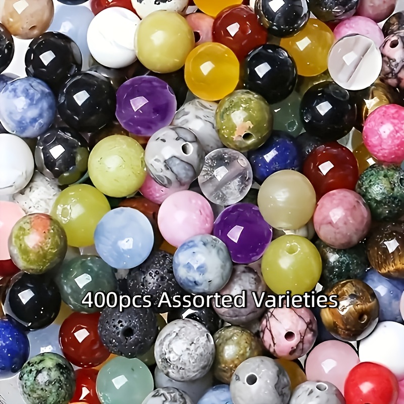TEMU 400pcs Natural And Synthetic Stone Beads 8mm Assorted Varieties Loose Round Beads For Jewelry Making Necklaces Bracelets Earrings Crafts
