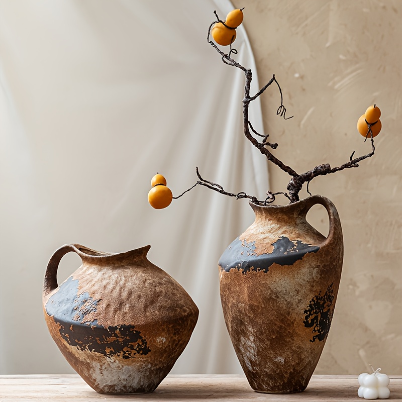 Vintage Ceramic Vase with Handle Design, High-Quality Durable Ceramic for Home/Office Decor, Table Centerpiece, Holiday/Christmas/Birthday/Housewarming Gift, Battery-Free and Easy to Maintain, Versatile Neutral Decor Suitable for Any Room