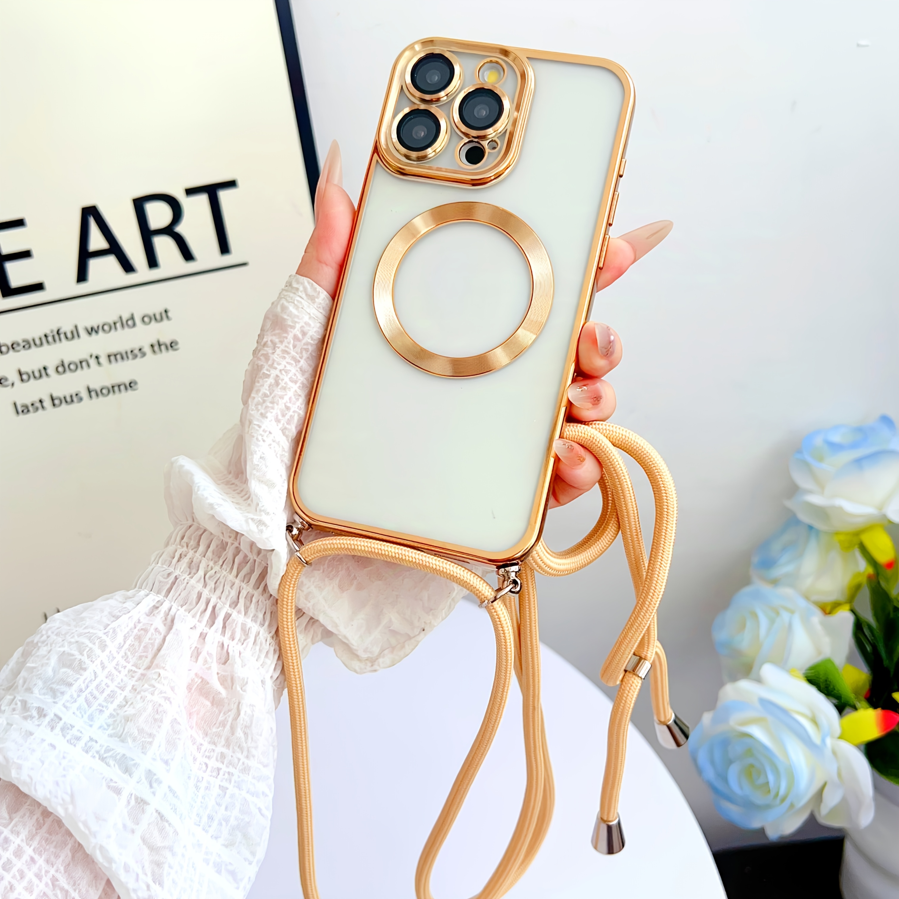 TEMU Luxury Cd Pattern Magnetic Charging Phone Protective Case With Adjustable Hanging Rope Suitable For Iphone 13, 15, 11, 14, 12, 16pro//