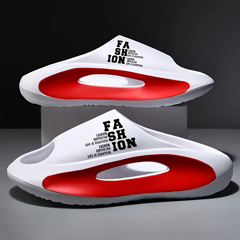 vmi Men's Open-Toe EVA Slides - Comfortable, Non-Slip Casual Sandals with Arch Support, Red & White, All-Season Outdoor Footwear