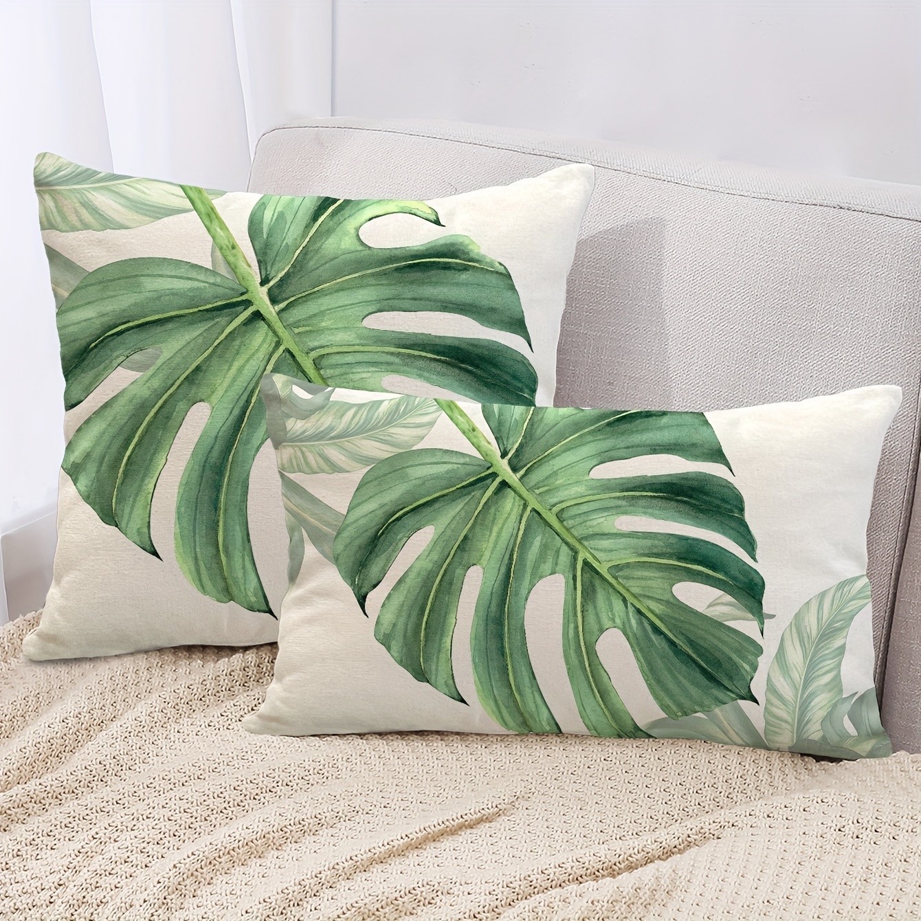 

1pc, Tropical Green Leaves Throw Pillow Cover, Palm Leaf Leaves Decorative Throw Pillow Cushion Cases Cover For Outdoor Sofa Patio Couch Car Decor, Without Pillow Insert