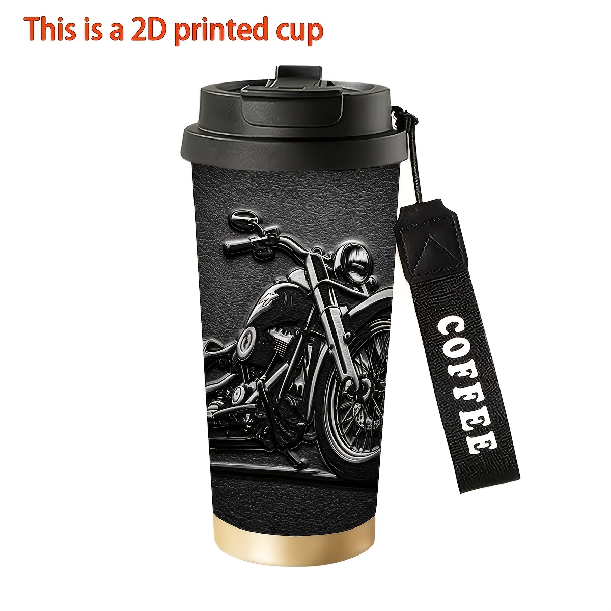 TEMU 1pc 18oz Stainless Steel Insulated Tumbler,2d Flat Printing, With Motorcycle Pattern, , Suitable For Camping, Hiking, Office, Travel And Outdoor