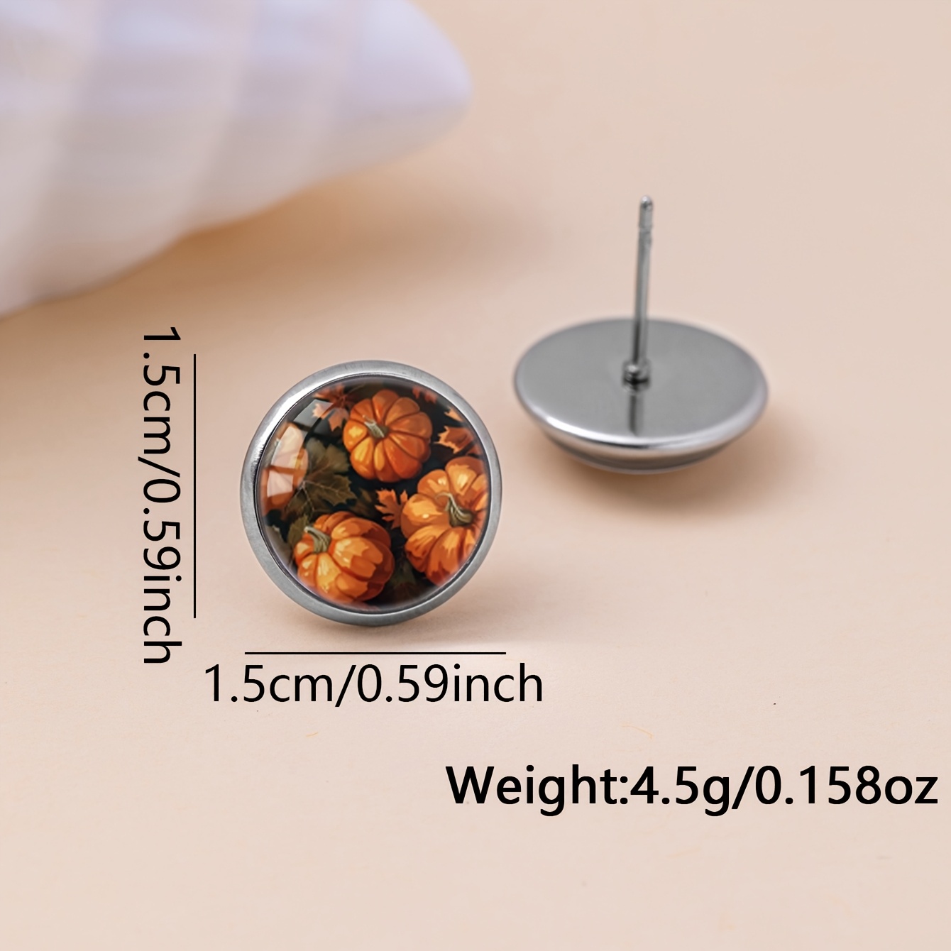 Thanksgiving Pumpkin Leaves Pattern Stud Earrings