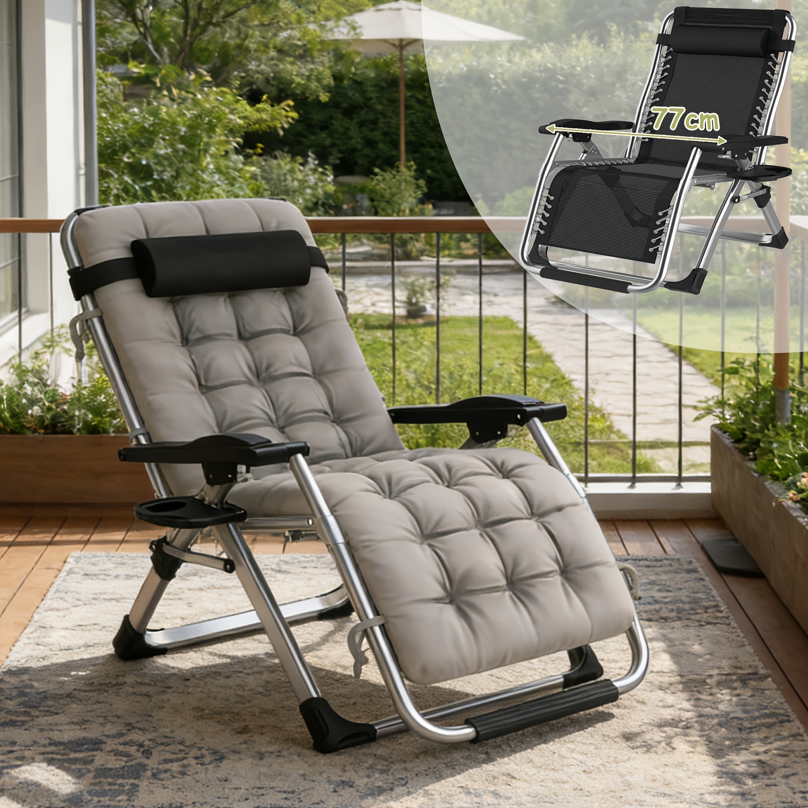 portable garden seating reclining lounge chair featuring a detachable cushion cup holder and protective cover adjustable anti gravity chair with   locking mechanism and footrest