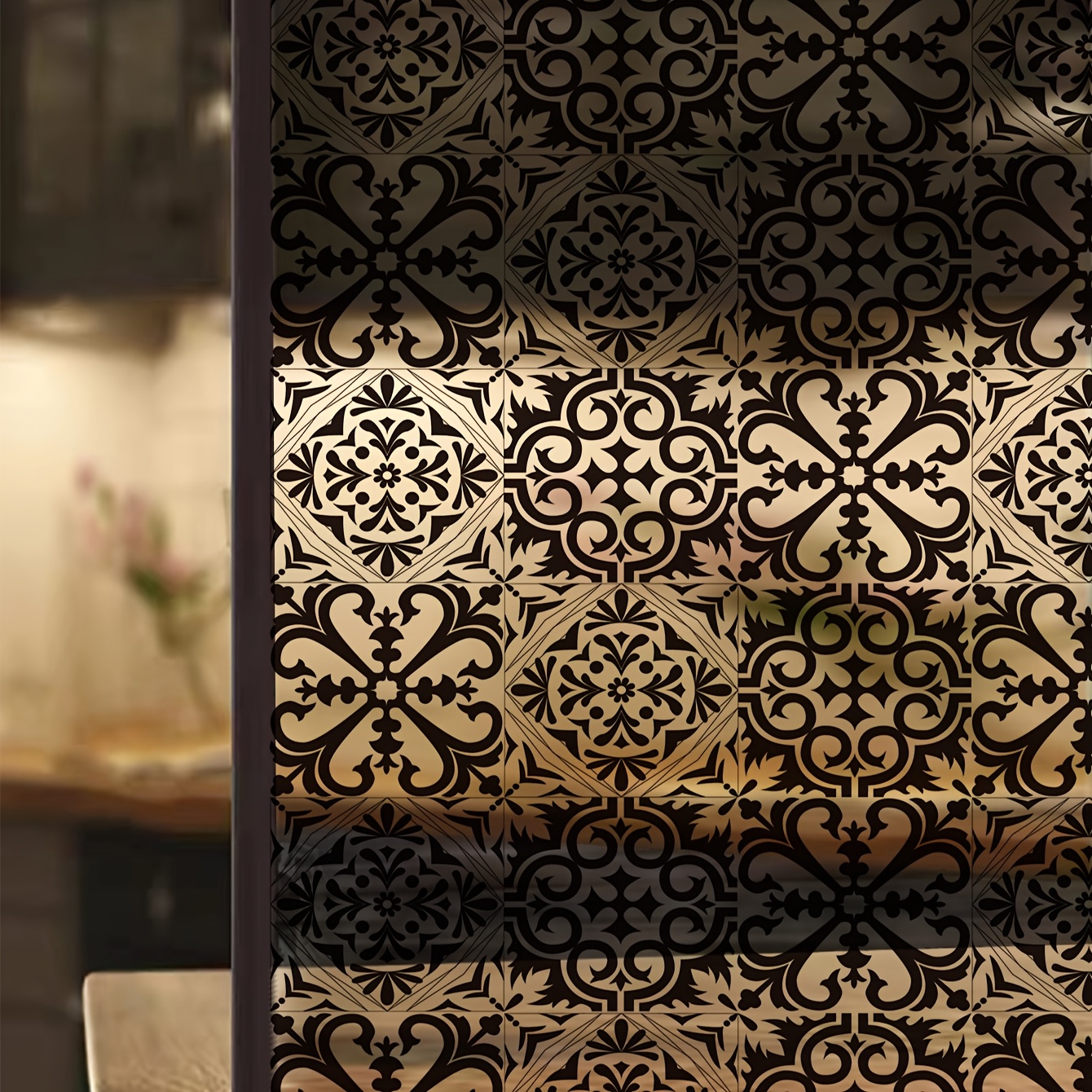 Image of Vintage-inspired Glass Window Cling - Electrostatic, Pvc Film For Bedroom, Living Room, Kitchen, Bathroom & Hallway Decor