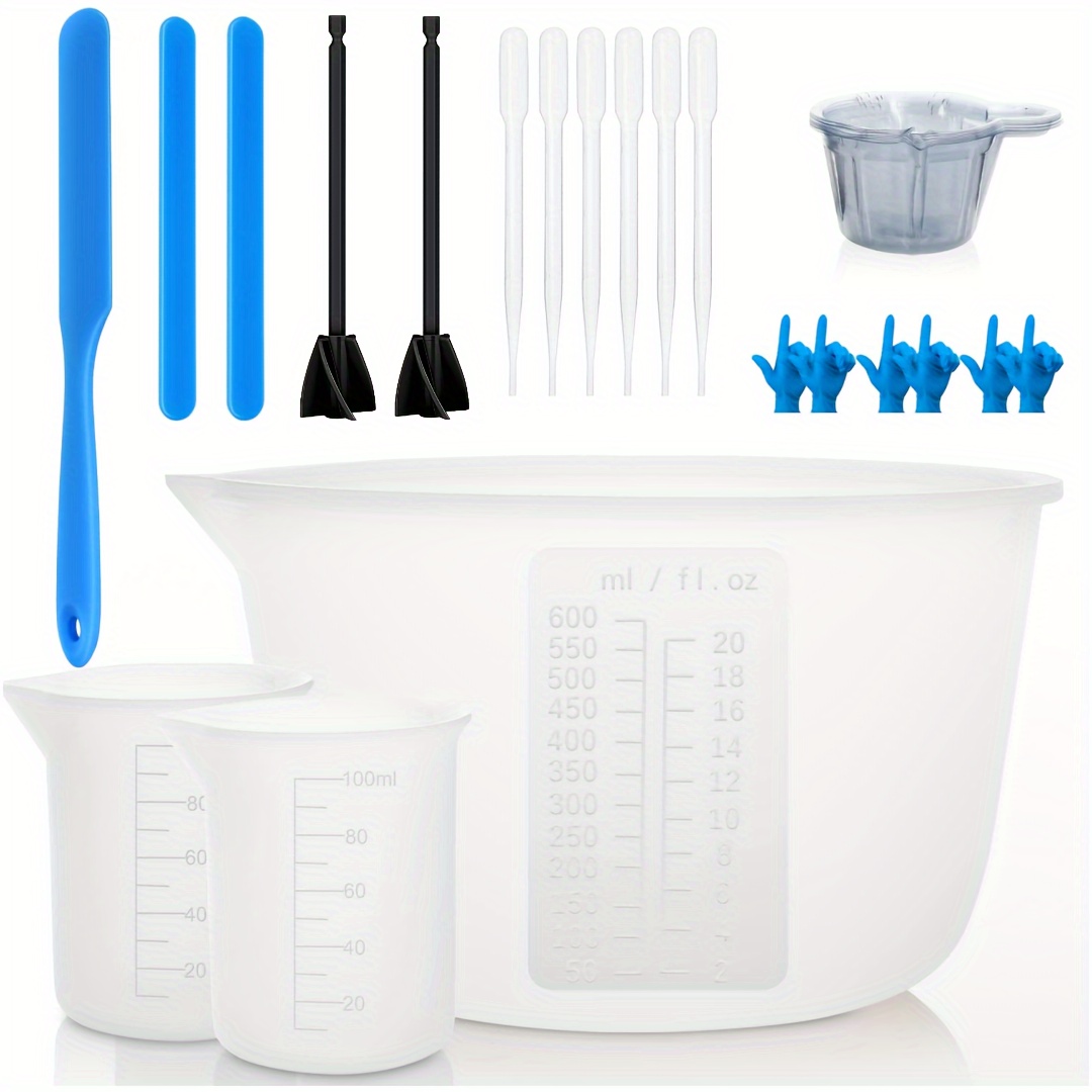 

31pcs Silicone Measuring Cup Epoxy Resin Set, 600 And 100ml Mixing Cups, Mixing Rod, Silicone Spatula, Mixing Paddle, Measuring Cups, Pipettes, Epoxy Resin Gloves, Jewelry Making, Easy To Clean