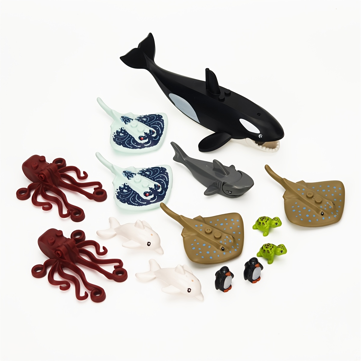 TEMU Small Particle Building Blocks Ocean Animals Shark World Ornament Ray Dolphin Sea Turtle Octopus Moc Assembly Set Toy Scene Combo Building