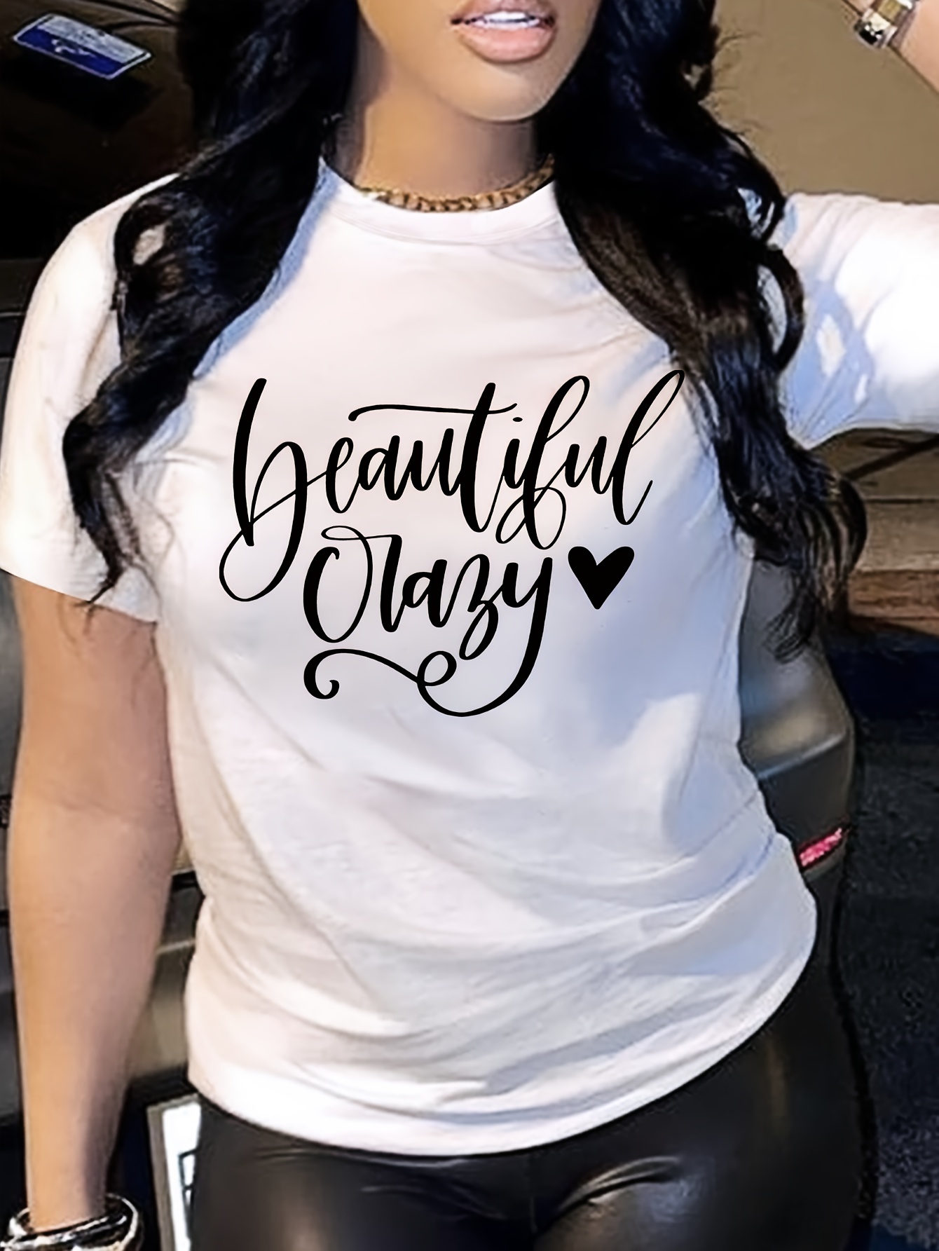 Letter Print T-shirt, Short Sleeve Crew Neck Casual Top For Summer & Spring, Women's Clothing
