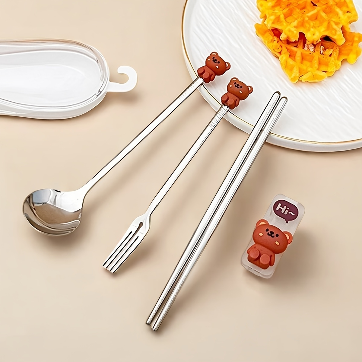 portable durable cute cartoon dinnerware   chopstick set with box reusable   steel cutlery set suitable for students adults use in   office outdoor travel picnic Product details 8