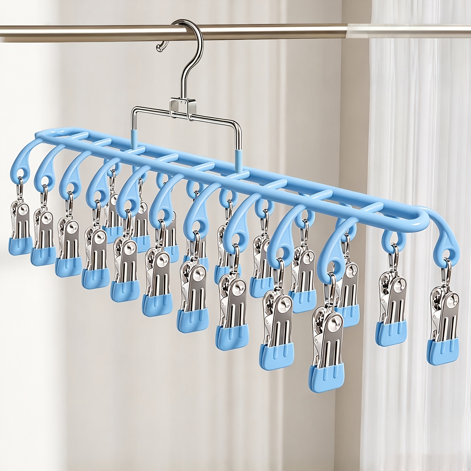 TEMU Séchoir à chaussettes avec 20 pinces, étendoir à linge robuste pour chaussettes et sous-vêtements, séchoir à vêtements suspendu encombrant pour