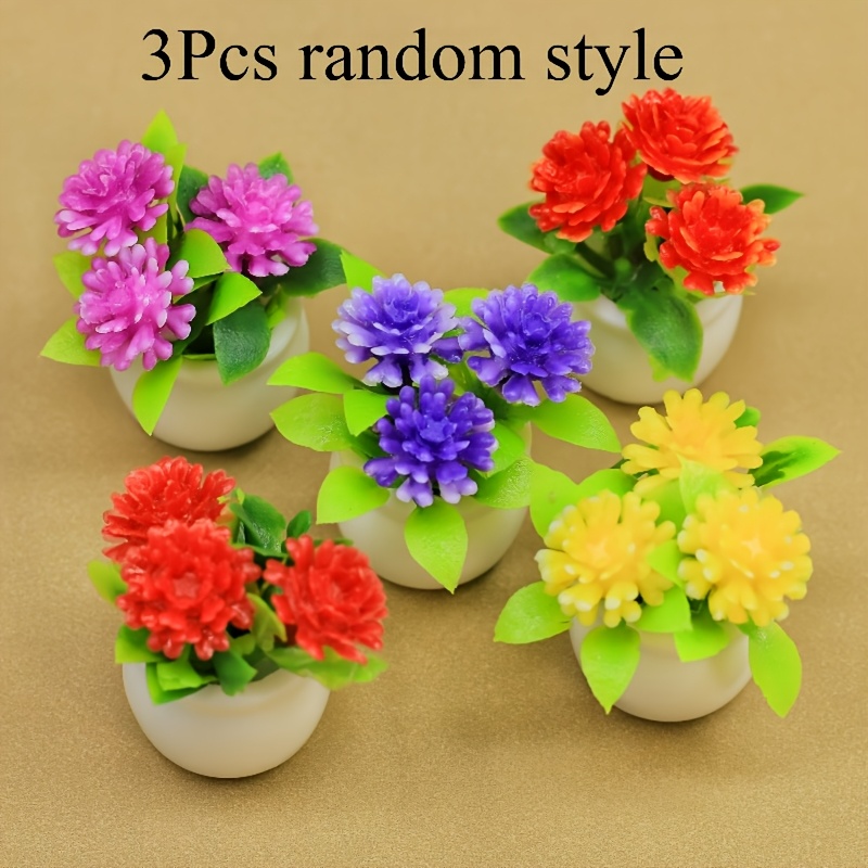 TEMU 3pcs Random Mini Potted Plants, Suitable For Dollhouses, Decorations, Miniature Resin Plants, Ideal For Miniatures And Garden Scenes - Gift