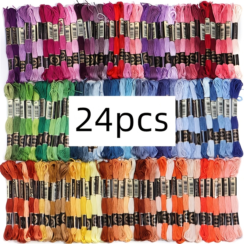 TEMU 24pcs Random Polyester Mixed Color Embroidery Thread, Cross Stitch Thread, Gradient Color, Friendship Needle And Thread Embroidery Thread, Used