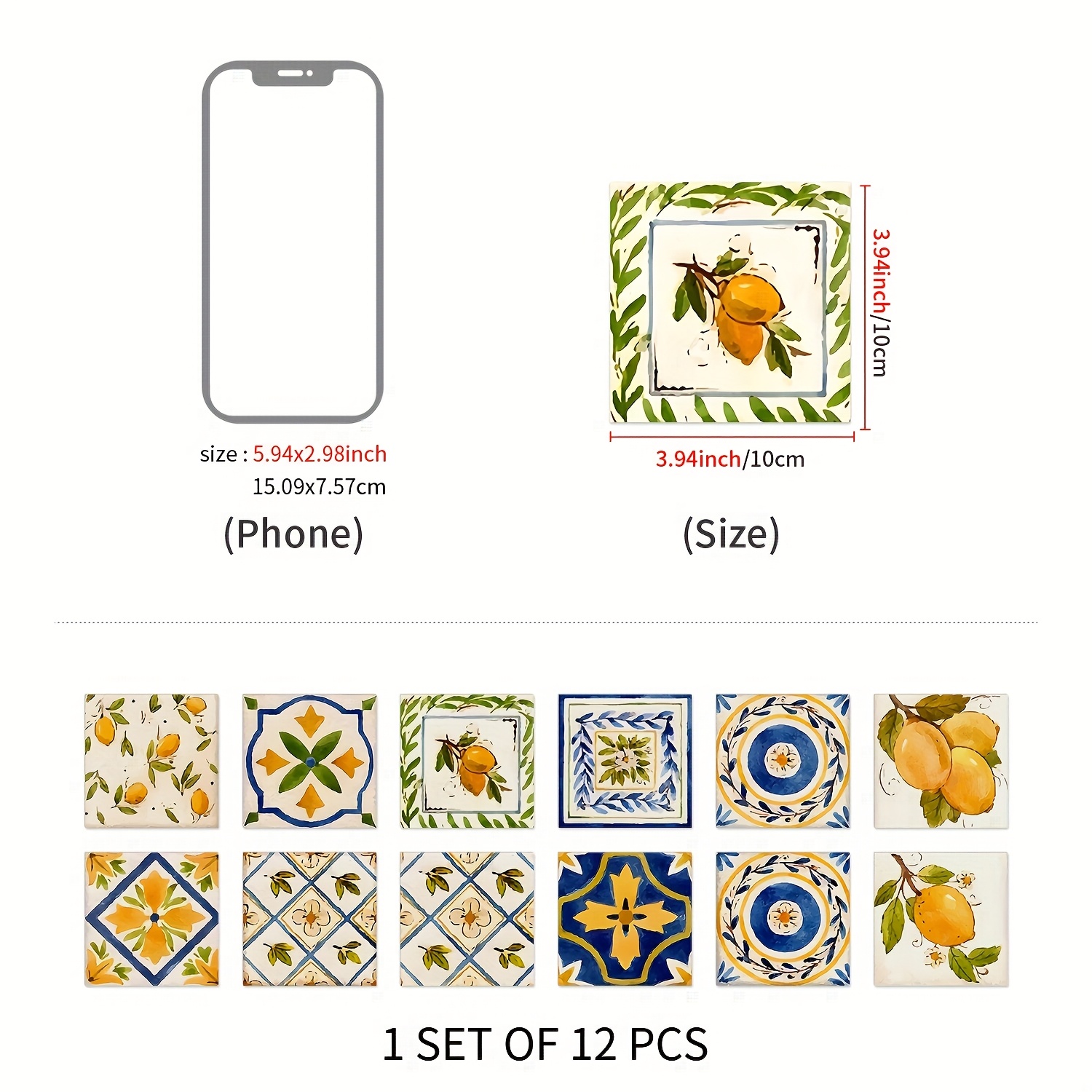 Image of 12 Bohemian Floral Tile Stickers, Self-adhesive Pvc Stickers