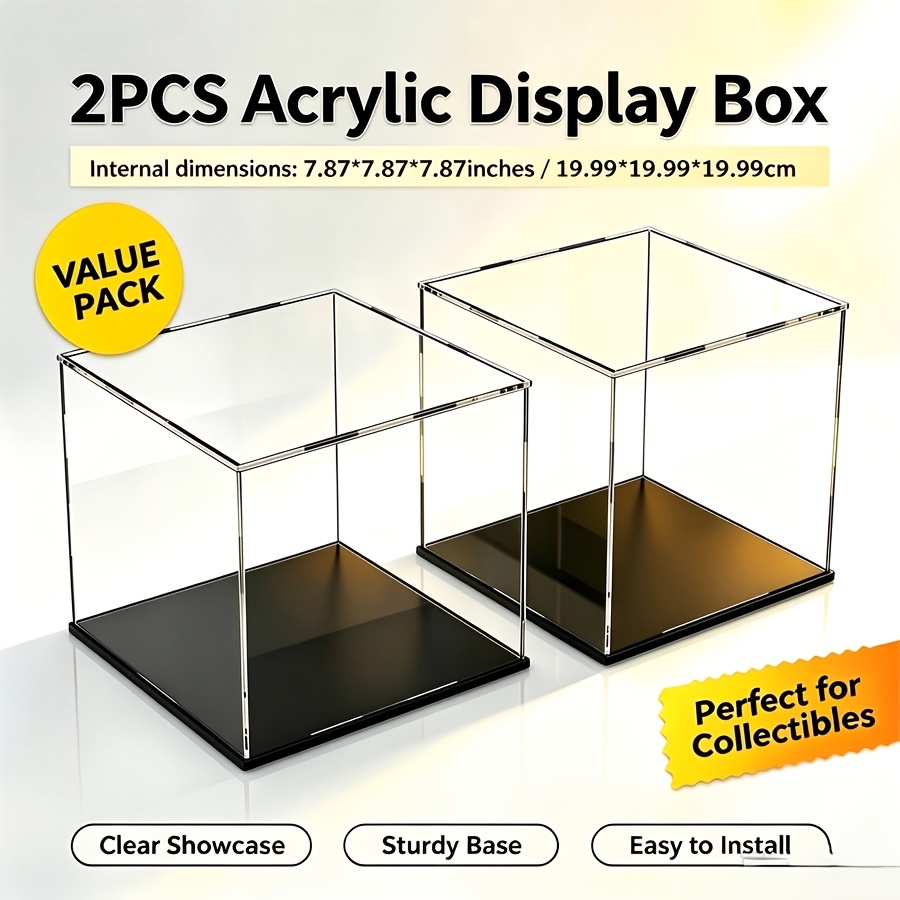 TEMU 2pcs - Universal Multifunctional Transparent Acrylic Display Box With Stackable Multiple Displays And Base