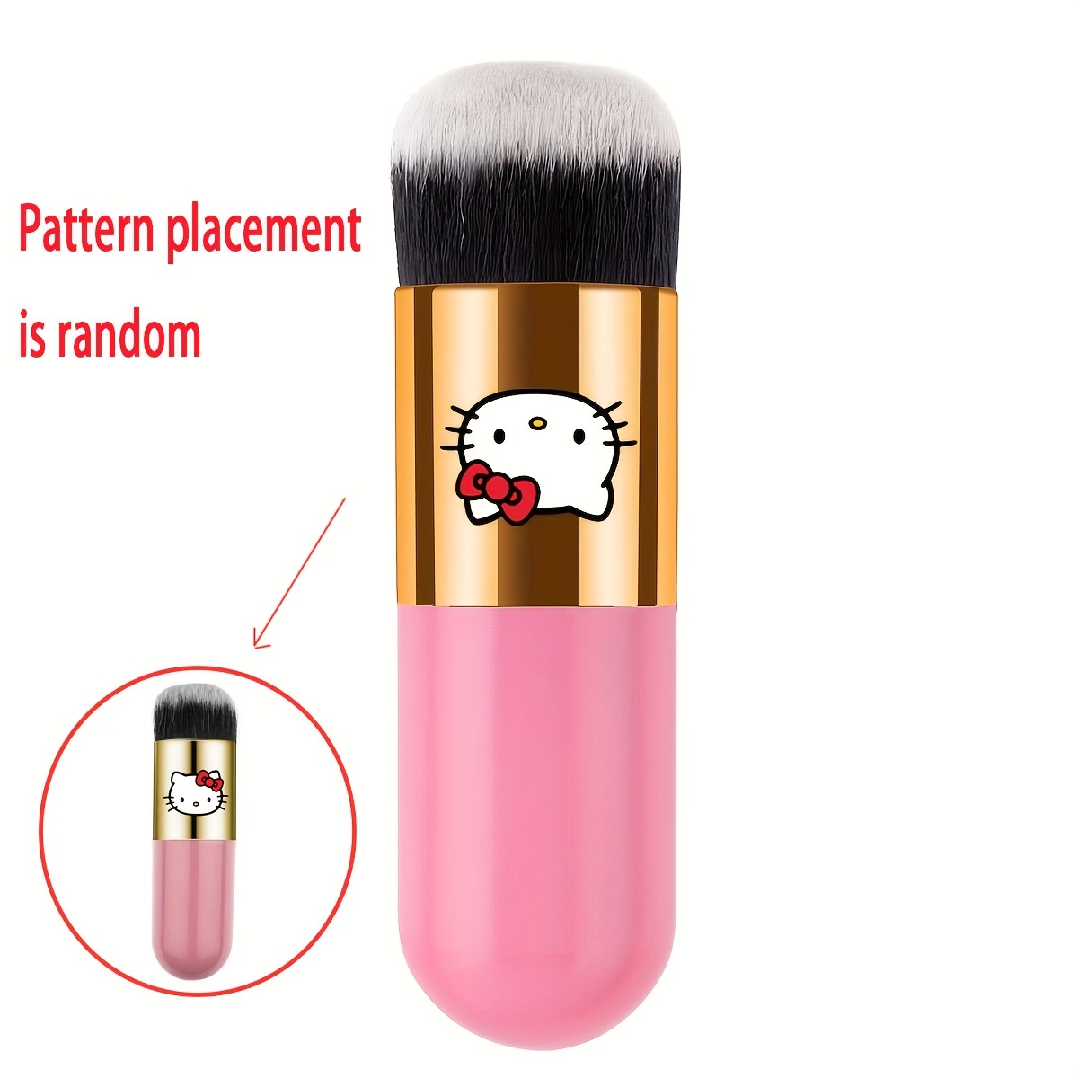 Image of Hello Kitty Round Makeup Brush, Ultra Soft Dense Bristles No Streak Non-absorbent Liquid Foundation Brush, Portable Handheld Cosmetic Blush Brush For Women
