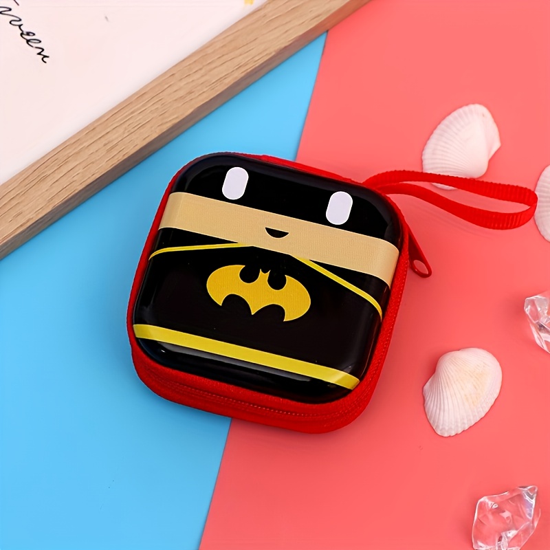TEMU [authorized]wb Hero Superman Carl Al And Batman Theme Headphones Coin Storage Bag, Cute Portable Small Zipper Bag, Suitable For Travel And Gifts