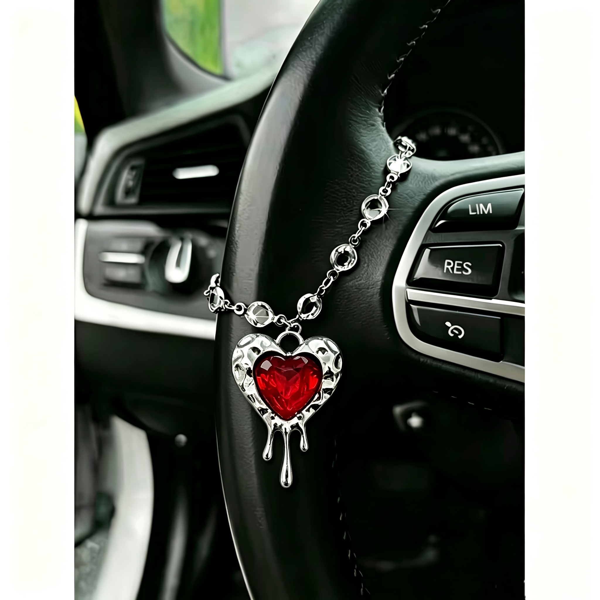 TEMU 1pc Sparkling Rhinestone Pendant, Red Heart, Gothic Style Car Steering Wheel Decoration, Car Rearview Mirror Ornament, Fashionable Exquisite