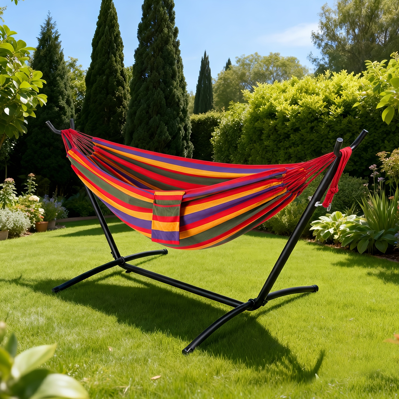 Image of Hammock With Stand/ Hammock With (without Stand) - Sturdy Supports 200 Kg, Includes Carry Bag, Portable Folding Hammock For Outdoor Use - Garden, Pool, Patio, Balcony, 280 X 100 Cm