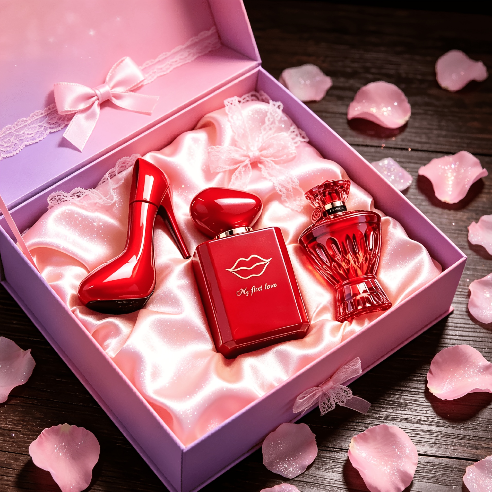 Luxury Red Tone Women's 3pcs Perfume Gift Set, Romantic Elegant Floral & Fruity Long-lasting Fragrance, Multi-use Scent For Hair And Body, Premium Gift For Valentine's Day And Mother's Day++