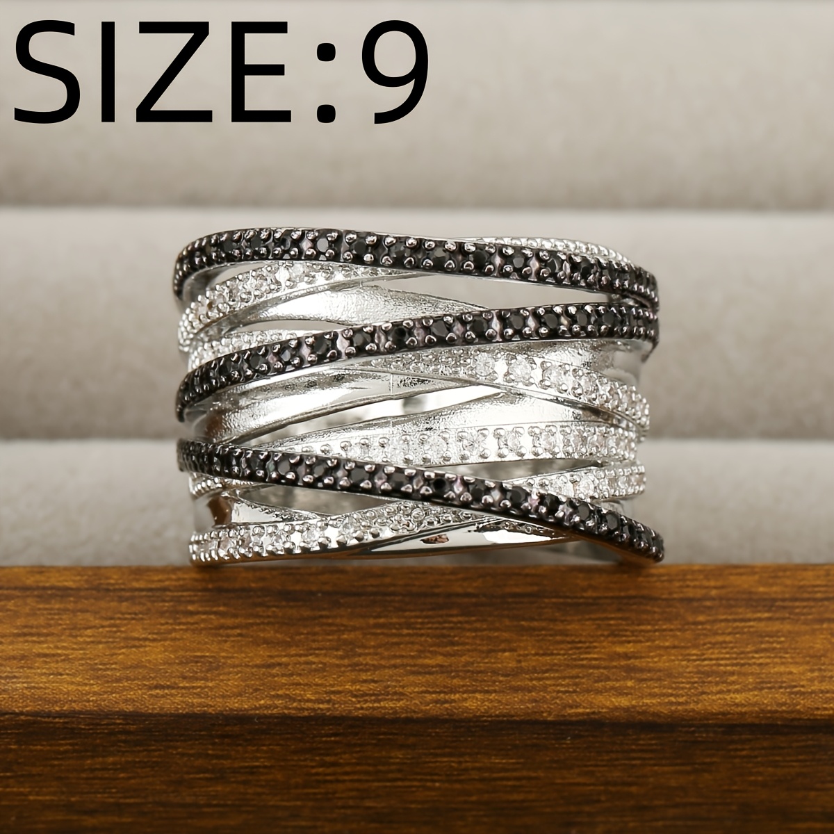 Unisex Copper Multi-Layer Overlapping Ring with Synthetic Zirconia