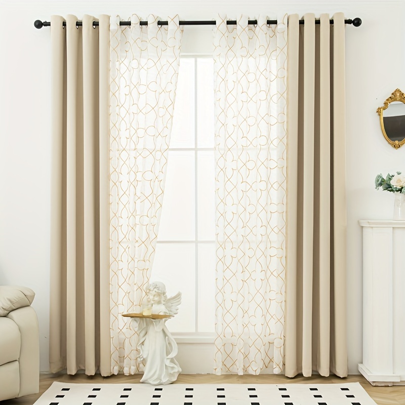 Image of 4 Panels Contemporary Plain Blackout Curtain Embroidery Sheer Grommet Room Darkening Room Decorative Modern Art Deco Suitable For Living Room Bedroom Dining Room