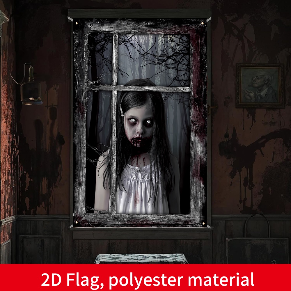 Image of 2d Flat, 1pc Female Banner Flag - 80x120cm Window Decoration Suitable For Halloween & Dia De Los Muertos Parties, Indoor/outdoor Horror Theme Decorations With Female Poster For Room,, Spanish Events