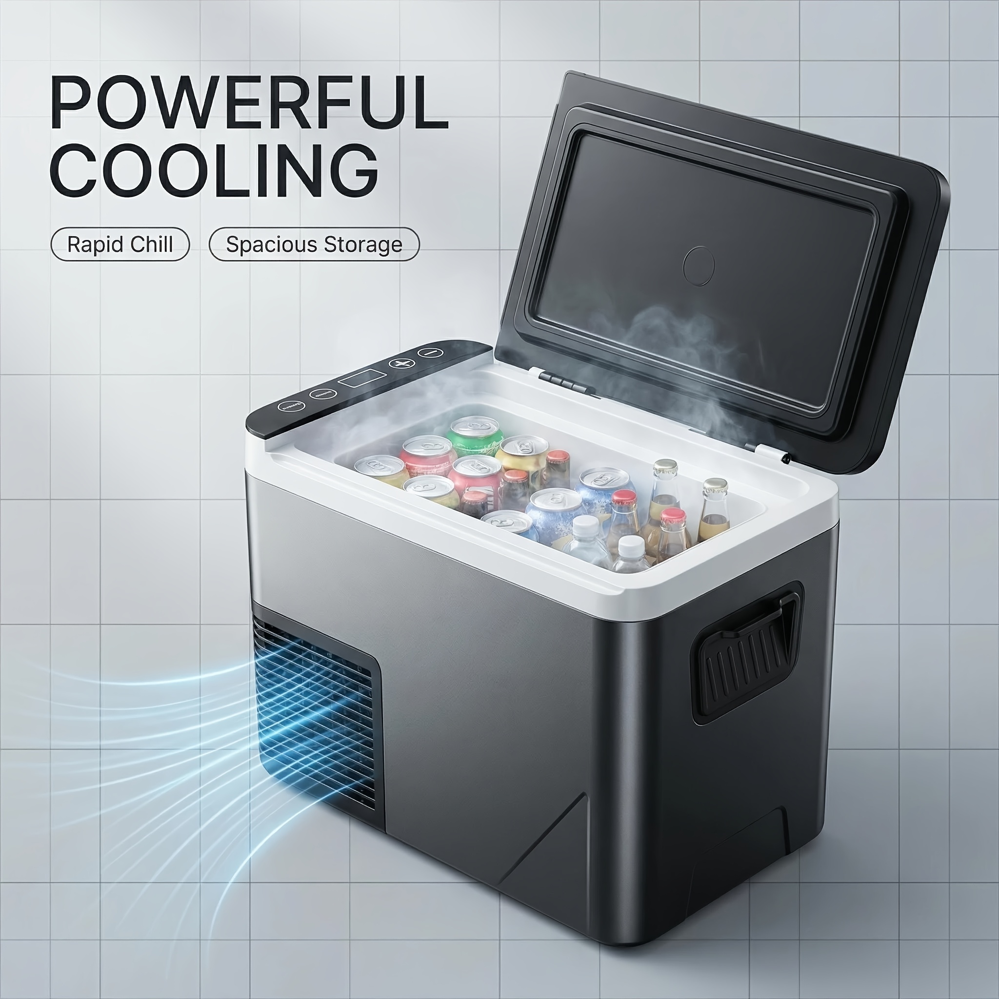 Portable Freezer Compressor Cooler, 12 Volt Car Refrigerator, Fast Cooling, with 12/24V DC for Outdoor, Camping, RV, Truck (Black)