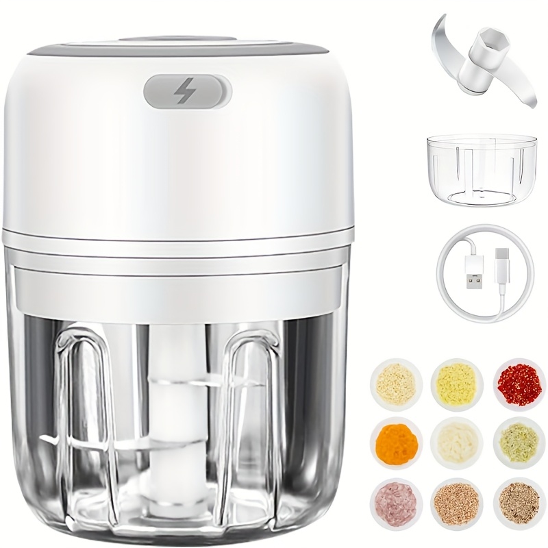 usb powered electric garlic chopper vegetable food processor 8 45oz portable mini chopper with 1400 rpm motor multi function for onion ginger meat fruit   interchangeable blades cleaning brush   for   prep vegetable slicer and chopper food preparation transparent   blending jar Product details 1