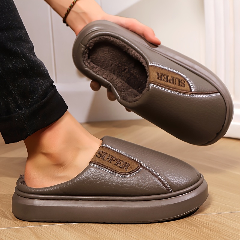 

1 Pair Men' Slippers - Lined Indoor/outdoor House Shoes, Non-slip Sole, Round Toe, Fabric Upper, Tpr Sole, Comfortable Warm Slip-on For Autumn/winter