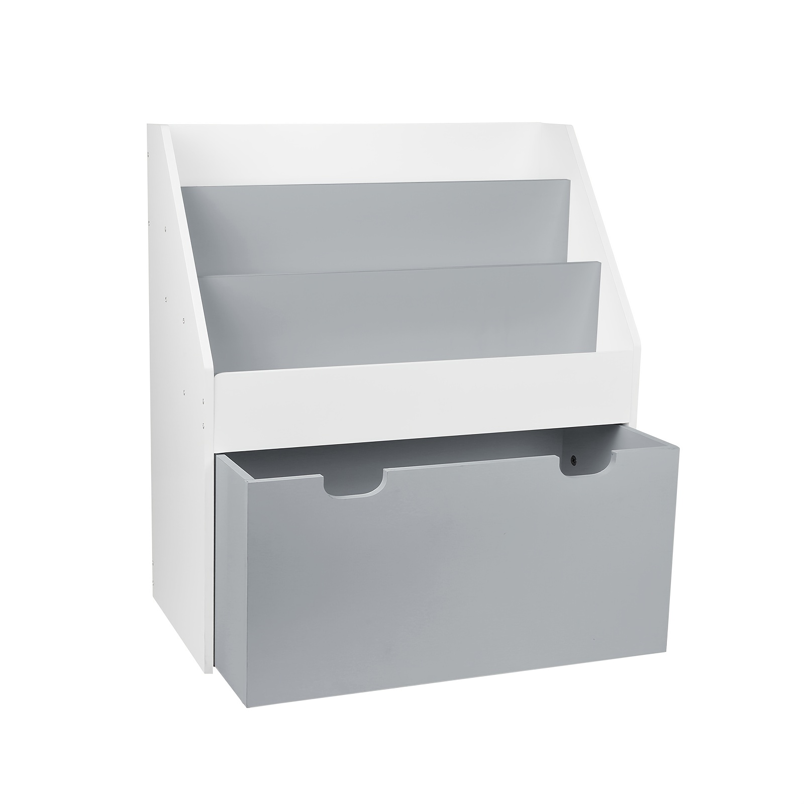 Image of Four-tier Wooden Bookshelf, Vertical Storage Rack With Large Capacity For Books, In White And Gray, Standing Shelf, Standing Shelf