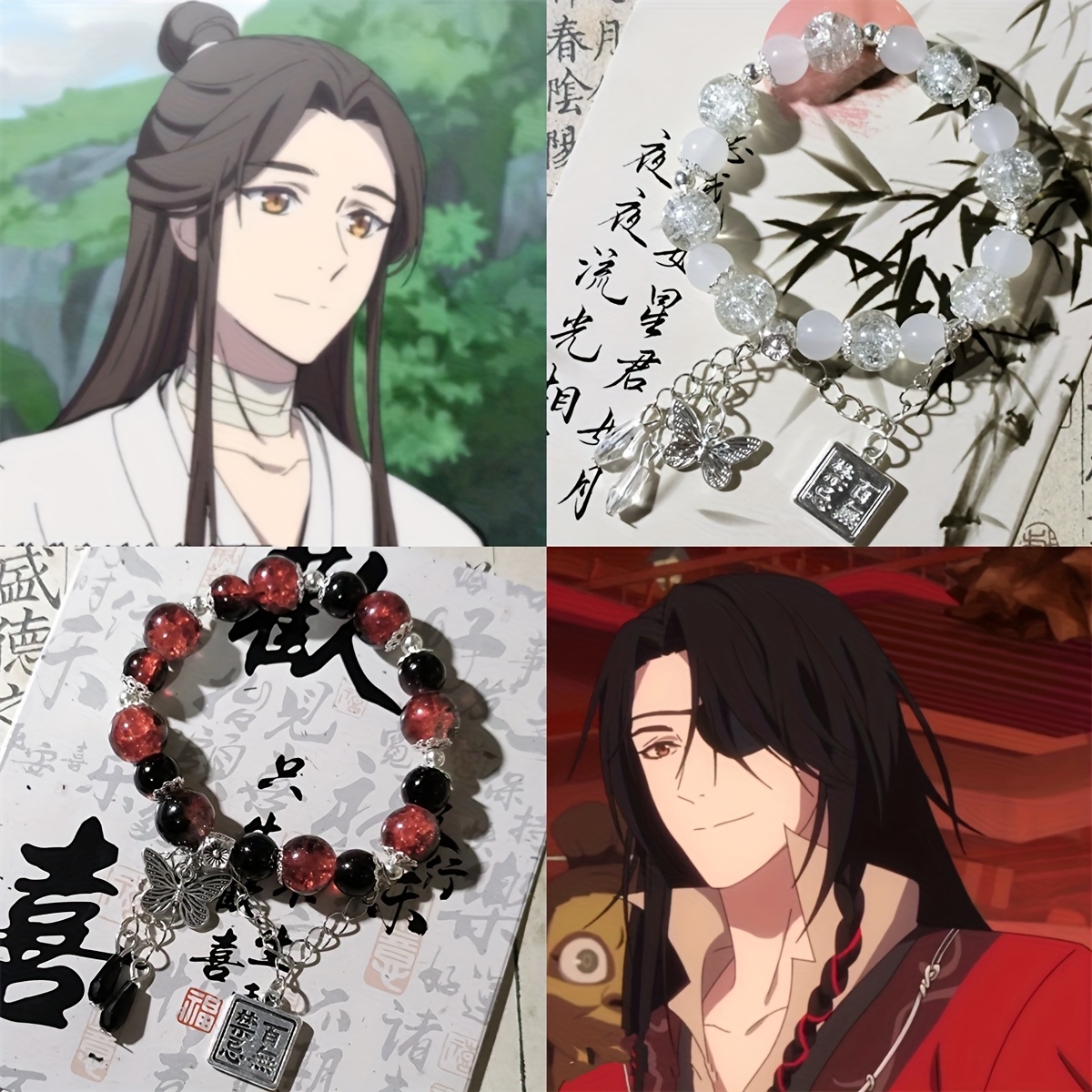 TEMU Parure de 2 bracelets à perles de verre sur le thème des tiges et des branches terrestres, bracelet élégant avec pendentif rouge, cadeau idéal