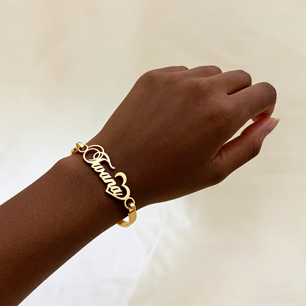 TEMU [customized] Personalized Stainless Steel Name Bracelet, Valentine's Day Heart Name Bracelet, Customized Jewelry Gift, Unique Creative Gift,