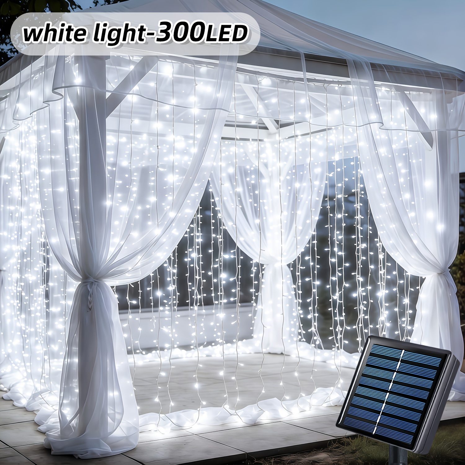 Zunanja solarna pravljična lučka na vrvici, 100/200/300 LED pravljična zavesna luč, 1/2/3 metra visoka vrtna okrasna luč, 10 načinov, zaznavanje
