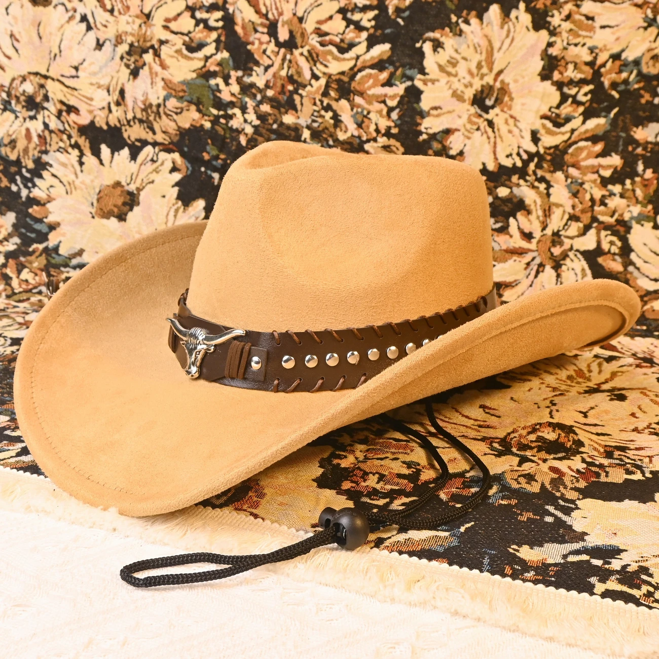 de cowboy de para mulher com faixa de couro, tecido de poliéster leve, não elástico, estampado, acessório decorativo, sem , artesanato , adequado para proteção solar ao ar livre, festa, estilo jazz - , , cáqui detalhes 2