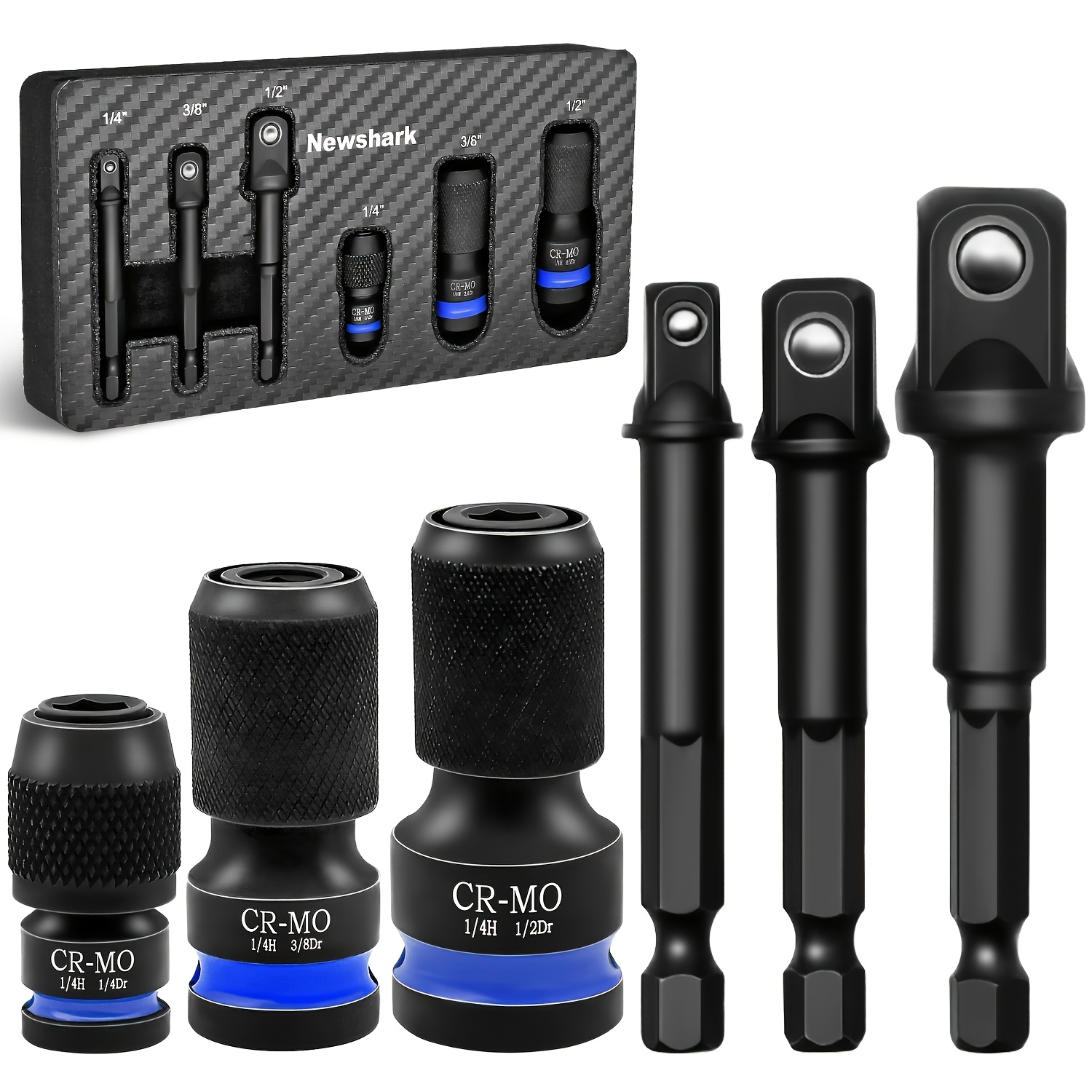 TEMU 1/4 Hex Converter Tools Set, Quick Release Impact Bit Holders, 1/2 3/8 1/4-inch Drive Female To 1/4-inch Hex Adapter, Socket Adapter Set