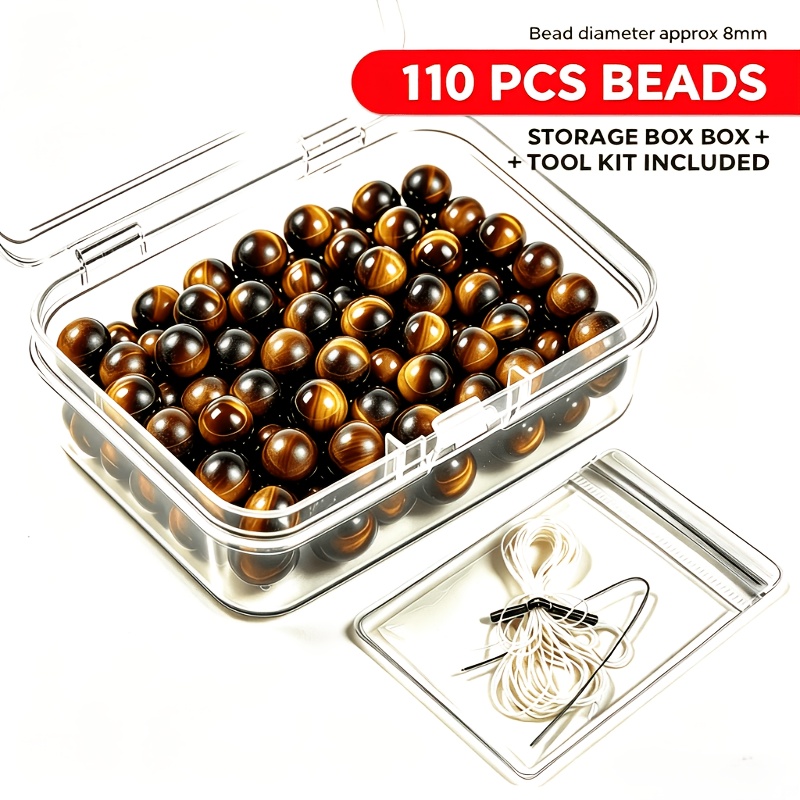 TEMU 110 pièces de perles en vrac œil de tigre de 8 mm avec kit d'outils gratuit, suffisant pour 4 bracelets à faire soi-même, fournitures de loisirs