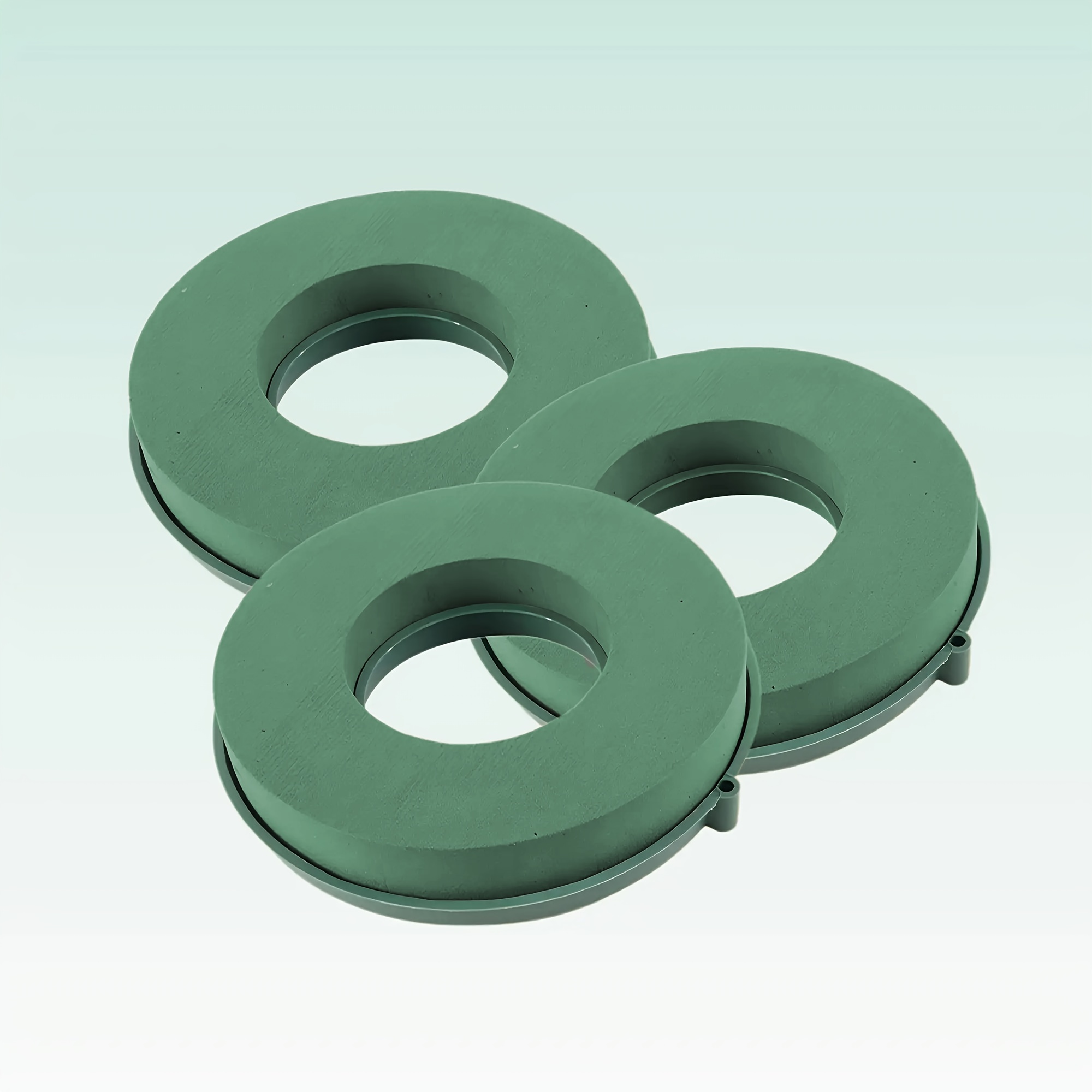 Image of Green Round Wet For Floral Foam, 3-pack, For Floral Arrangements, Weddings And Party Decorations. Christmas Wreath Hanging Wall Circle With Holes Plastic Ring Mold