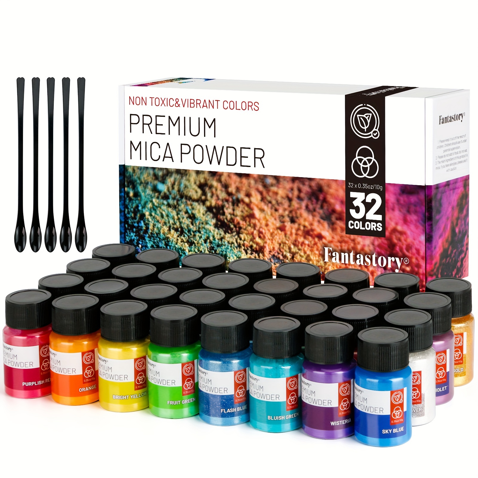 

Fantastory 32 Colors Non-toxic Mica Powder For Epoxy Resin & Cosmetics, Vibrant Pigment Powder (0./10g) - , Versatile Use For Jewelry, Art, And Decorative Crafts