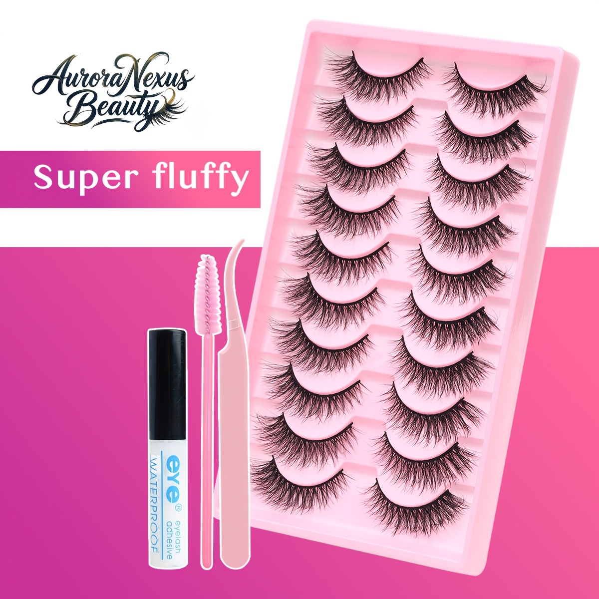 TEMU 10 Pairs Of False Eyelashes Cat Eye Fox Eye Lashes, With Glue&tweezers For Beginners, Fluffy Cat Eye Lashes, Stage, And Daily Wear - Eyelashes,