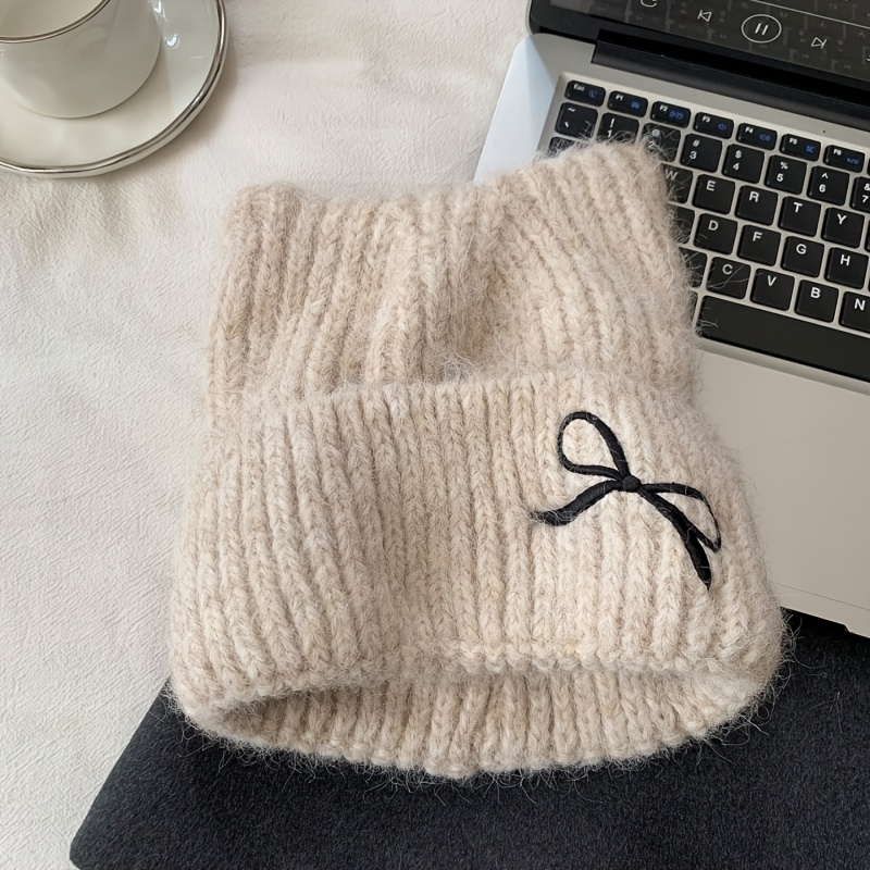 TEMU 1-pack Embroidered Hat For Men And Women, Autumn/winter Warm Hat With Cute Bow Embroidery, Unisex High-quality Cap