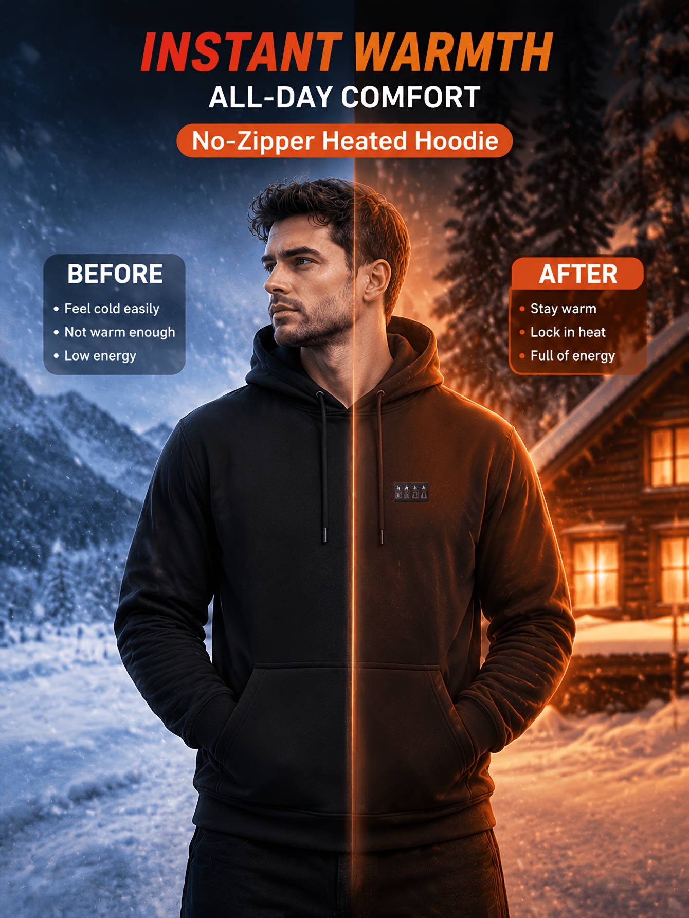 Men's Heated Jacket Vest, Long Sleeve Hooded Jacket