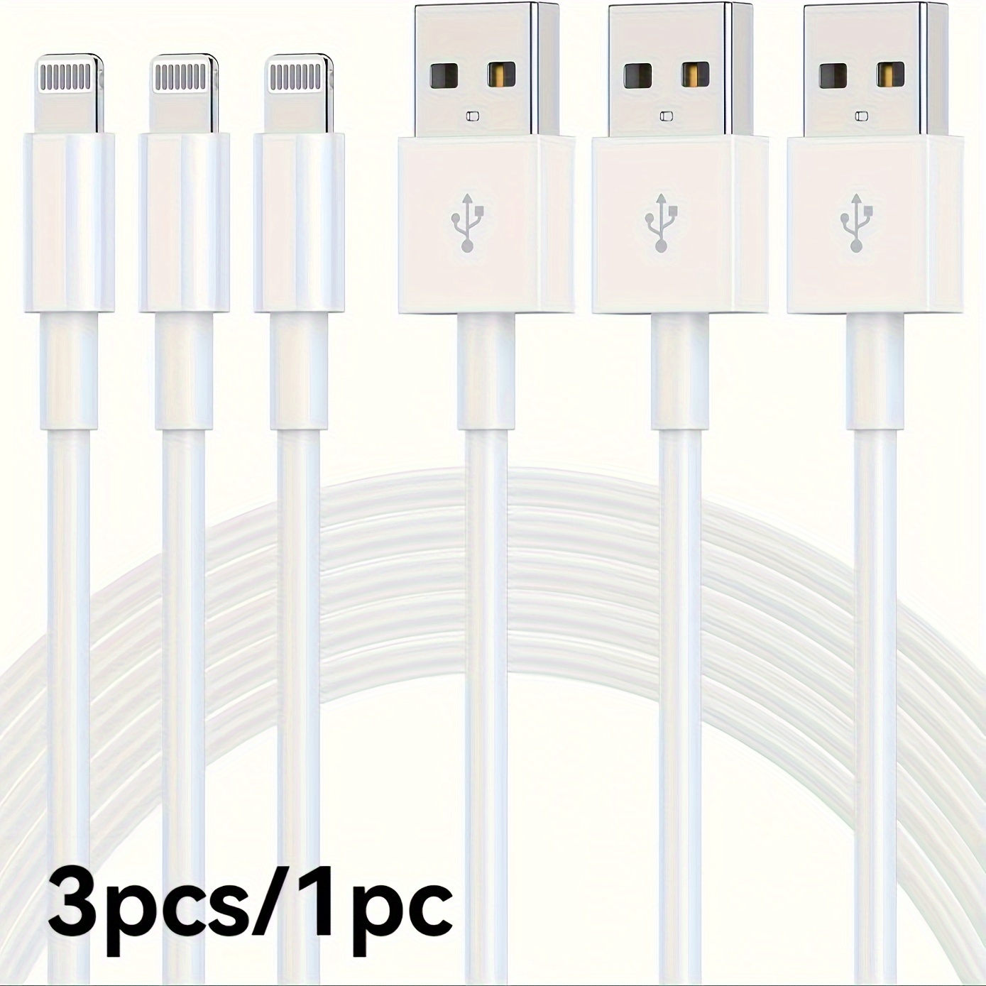 

3pcs/1pc For , Fast Charging Cable, Mfi Certified Usb A Charging Cable, For 13 12 11 Mini Pro Xr Xs Max X Se 8 7 6 Plus Ipad Ipod Airpods - White