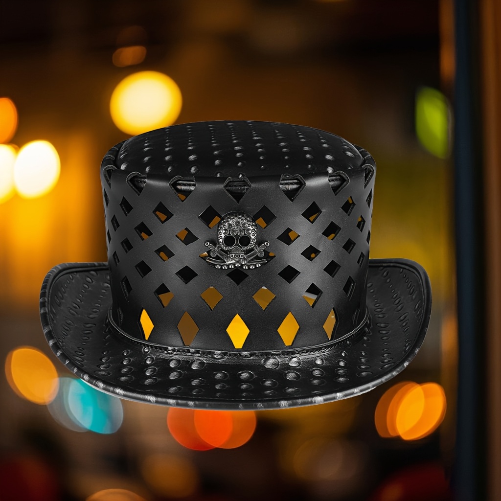 gothic steampunk fedora hat black leather Temu Ireland
