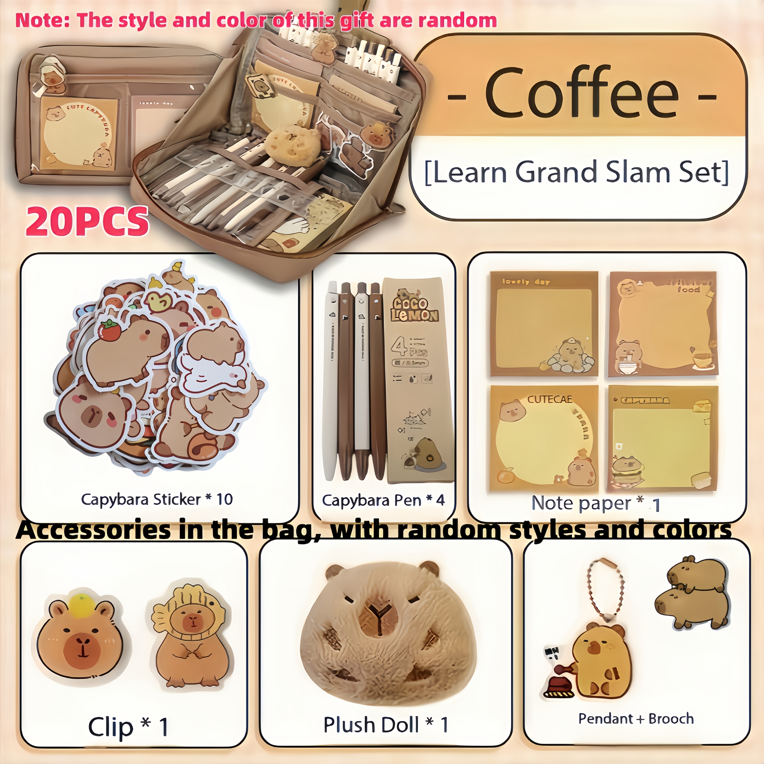 TEMU Brown Learning Set, Large Capacity Stationery Box, Student Stationery Set, Handheld Stationery Box, Essential School Stationery, Portable Gift,