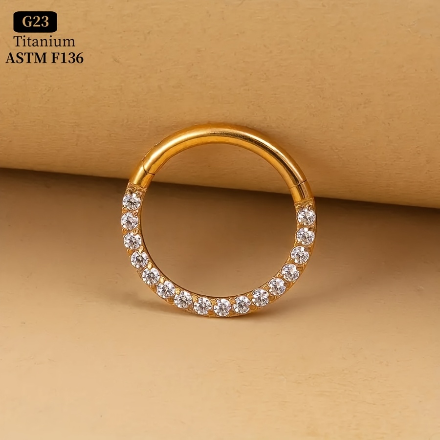 1pc G23 Titanium 16g Shiny Synthetic Zirconia Nose Ring Hinge Rattle Nose Ring Nose Septum Ring Ear Bone Daith Conch Ear Screen Ear Ring Body Piercing Jewelry
