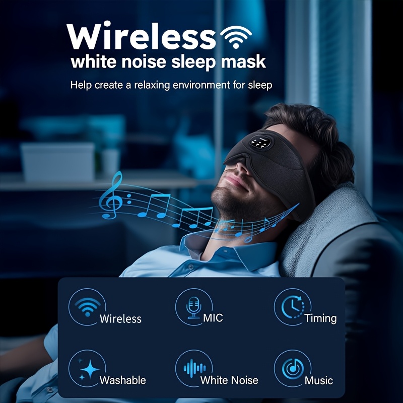 38 kinds of white noise upgrade sleep mask wireless earphones 2 in 1 3d deepening eye sockets 14 hour   stereo music call noise reduction sleep aid meditation artifact storage bag data cable earbuds exquisite gift box exquisite christmas birthday gift for parents friends and lovers Product details 0