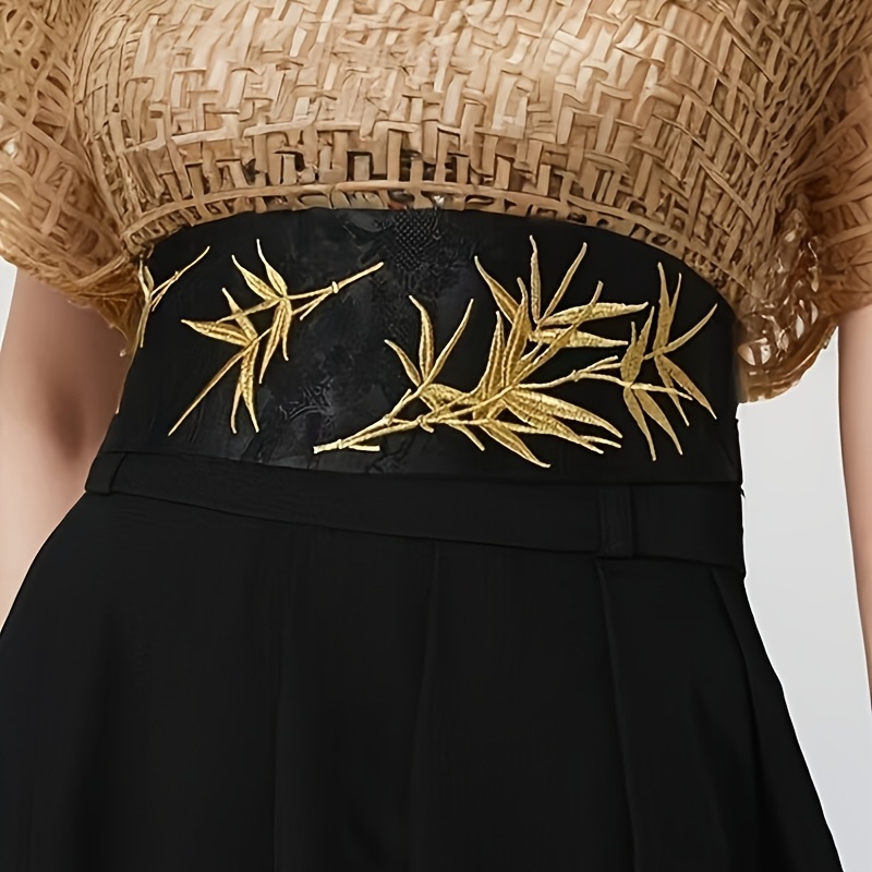Embroidered Waist Belt Bamboo Leaf Elastic Band