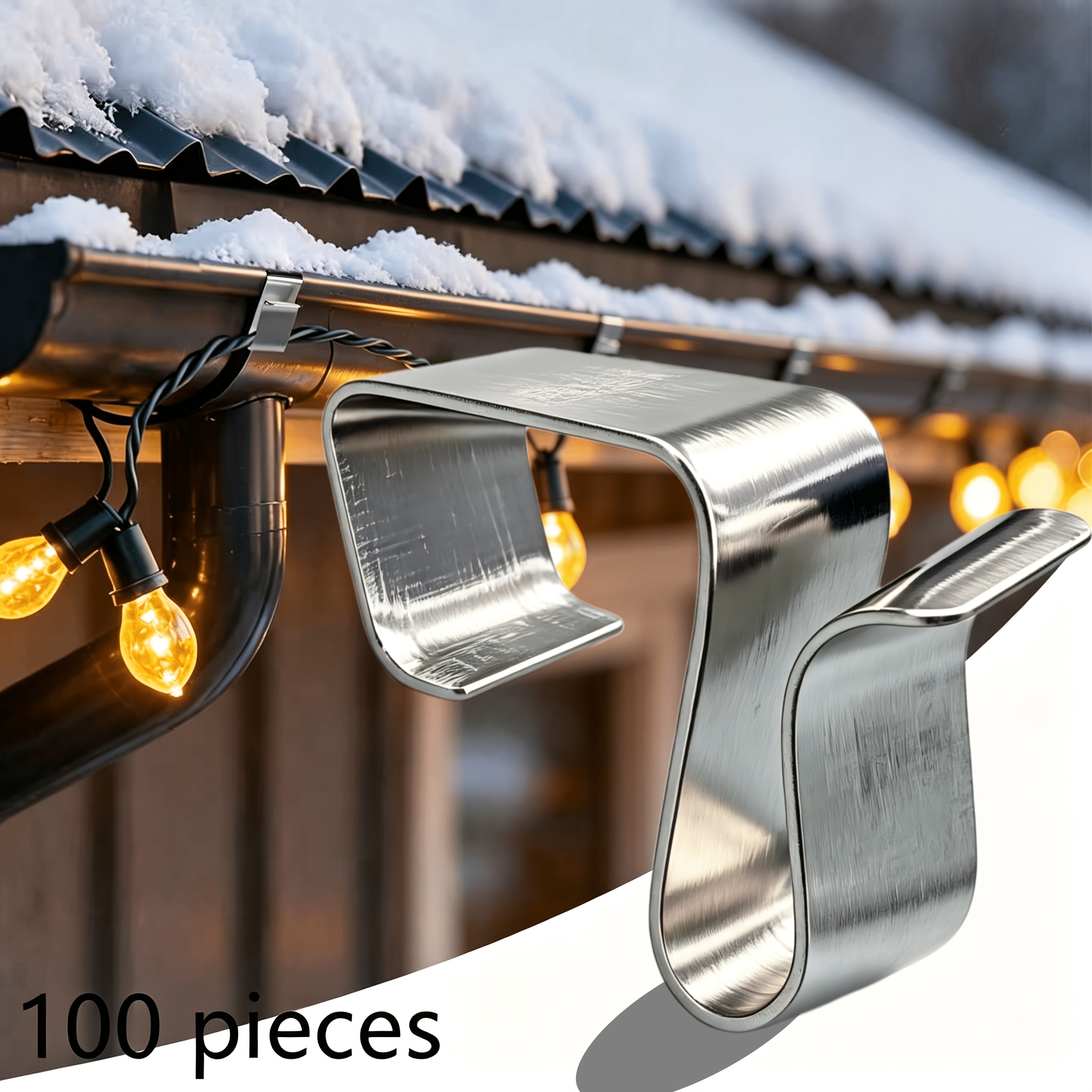 TEMU Crochets de fixation à pince pour gouttière pour lumières extérieures, guirlandes lumineuses de Noël, crochets métalliques coupe-vent pour