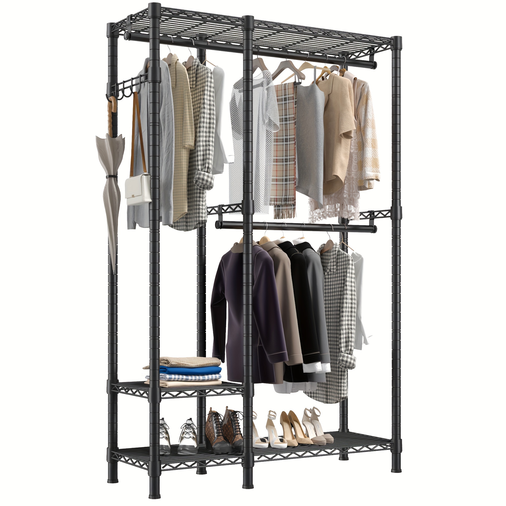 

Clothes Rack Clothing Rack Holds 500lbs Clothing Racks For Hanging Clothes Portable Closet Heavy Duty Clothes Rack Freestanding Wadrobe Closet Wire Garment Rack, Black